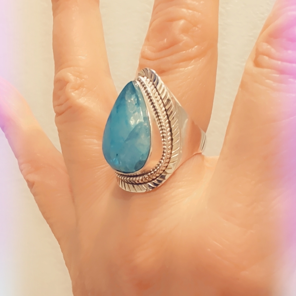 Blue Rainbow Moonstone Sterling Silver Gemstone Ring 119$